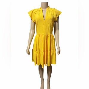 Alex Marie Vanya V-Neck Dress Sz 4 Yellow NWT $169 Tiered Flutter Sleeve Ruffle